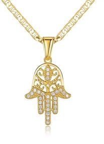 img 4 attached to Flat Mariner/Marina 060 3MM Chain Necklace With 💛 Hamsa Hand Pendant - 18K Gold Plated by Barzel