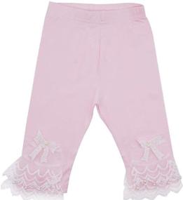 img 4 attached to 🌸 Cotton Leggings for Girls with Lace Trim and Bead Flowers