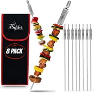 🍢 flafster kitchen 16" flat bbq skewers for grilling with push bar - shish kabob skewers - stainless steel skewer sticks for camping - wide reusable sword skewers - 8 pack with storage bag logo