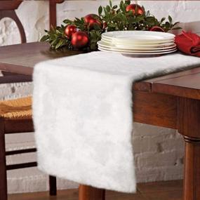 img 4 attached to 🎄 OurWarm Christmas Table Runner - 72 x 15 Inch Snowy White Faux Fur Table Runner for Festive Christmas Table Decorations