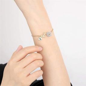 img 3 attached to 🌻 14k Gold Plated Sunflower Bracelets with Initial Bee Charm - Sunflower Jewelry and Gifts for Girls, Women - Gold & White Gold Options - Anoup Initial Sunflower Bracelets