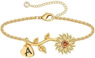 🌻 14k gold plated sunflower bracelets with initial bee charm - sunflower jewelry and gifts for girls, women - gold & white gold options - anoup initial sunflower bracelets logo