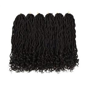 img 3 attached to 6 пак Faux Locs с завитками богини: 18-дюймовые черные кудрявые наращиваемые заплетенные волосы - накладные волосы из синтетических волос с кудрявыми концами.