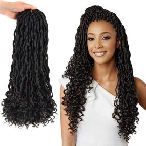 img 4 attached to 6 пак Faux Locs с завитками богини: 18-дюймовые черные кудрявые наращиваемые заплетенные волосы - накладные волосы из синтетических волос с кудрявыми концами.