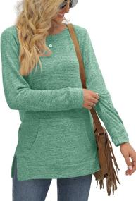 img 2 attached to 👚 Warm and Stylish Saloogoe Sweatshirt: Women's Crewneck Long Sleeve Top with Kangaroo Pocket and Side Split