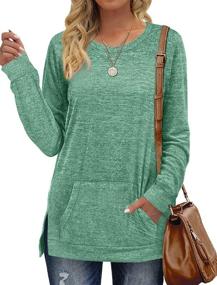 img 3 attached to 👚 Warm and Stylish Saloogoe Sweatshirt: Women's Crewneck Long Sleeve Top with Kangaroo Pocket and Side Split