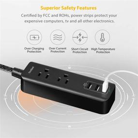 img 2 attached to 💪 2 Pack Power Strip with USB: Compact Desktop Charging Station for Travel, Home, and Office - ETL Listed, 2 Outlets, 3 USB Ports (3.1A, 15W), 5 ft Braided Extension Cord, Flat Plug, Ideal for Cruises