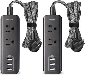 img 4 attached to 💪 2 Pack Power Strip with USB: Compact Desktop Charging Station for Travel, Home, and Office - ETL Listed, 2 Outlets, 3 USB Ports (3.1A, 15W), 5 ft Braided Extension Cord, Flat Plug, Ideal for Cruises