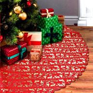 48 inch red christmas tree skirt with gold reindeer | double-layered traditional xmas tree mat for party decorations | o-heart logo