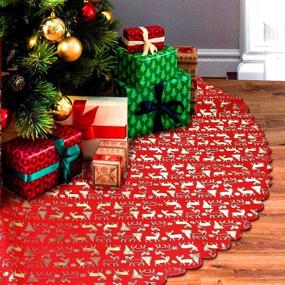 img 4 attached to 48 Inch Red Christmas Tree Skirt with Gold Reindeer | Double-Layered Traditional Xmas Tree Mat for Party Decorations | O-heart