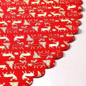 img 3 attached to 48 Inch Red Christmas Tree Skirt with Gold Reindeer | Double-Layered Traditional Xmas Tree Mat for Party Decorations | O-heart
