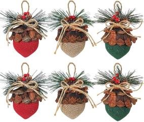 img 4 attached to Set of 6 Christmas Acorn Ornaments with Pinecone Tops - Burlap Baubles for Shatterproof Hanging on Tree, adorned with Snowy Berries and Pine Needles - Perfect Rustic Christmas Winter Decoration