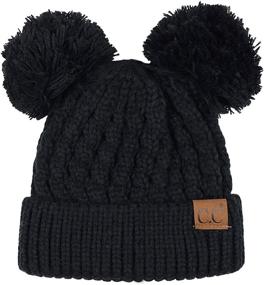 img 1 attached to 🧣 C.C Soft Stretch Cable Knit Ear Pom Pom Cuff Skully Beanie Hat