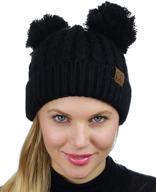 🧣 c.c soft stretch cable knit ear pom pom cuff skully beanie hat logo