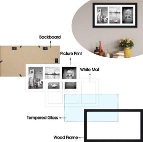 img 1 attached to 🖼️ Golden State Art 8.5x16.3 Black Photo Wood Collage Frame: Real Glass, White Mat, (3) 5x7 Picture Display