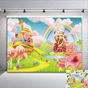 img 4 attached to 🍭 Баннер декорации для вечеринки в стиле Candy Lollipop Dessert Baby Shower - красочный радужный фон для фотосъемки на первом дне рождения мальчиков и девочек, мультяшный фон для фотосессии - виниловый 5x3 фута студийный пропс для фотобудки