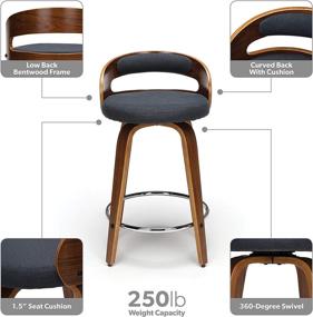 img 3 attached to 🪑 OFM 161 Collection Mid Century Modern 24" Low Back Bentwood Frame Swivel Seat Stool with Fabric Back and Seat Cushion in Walnut/Navy - Enhanced for SEO