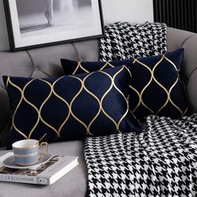 img 4 attached to 🛋️ DEZENE Gold Velvet Decorative Throw Pillow Covers in Navy - 2 Pack, 12x20 Inch Rectangular Pillow Cases for Bedroom, Sofa, Couch, Living Room