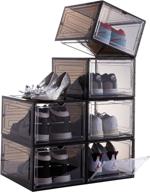 👟 attelite drop front shoe box set - stackable clear door shoe storage box for display sneakers - easy assembly - fits us size 12 - black (set of 6) логотип