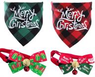 🐾 unknown 2pack dog bandana christmas pet triangle scarf in red and green, with 2pcs festive christmas collar breakaway bow tie and jingling bell for cats and dogs logo