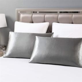 img 3 attached to 💤 Love's Cabin Silk Satin Pillowcase for Hair and Skin - Dark Gray, 20x30 inches, Queen Size Set of 2 - Cooling Slip Pillow Covers with Envelope Closure