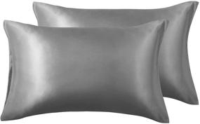 img 4 attached to 💤 Love's Cabin Silk Satin Pillowcase for Hair and Skin - Dark Gray, 20x30 inches, Queen Size Set of 2 - Cooling Slip Pillow Covers with Envelope Closure