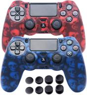 dualshock 4 silicone skins water printed protector case set for ps4 - 2 pack skull controller cover with 4 pairs of thumb grips - red & blue логотип