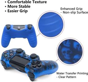 img 3 attached to DualShock 4 Silicone Skins Water Printed Protector Case Set for PS4 - 2 Pack Skull Controller Cover with 4 Pairs of Thumb Grips - Red & Blue