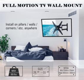 img 3 attached to 📺 Full Motion TV Wall Mount Bracket for 26-55" TVs - Single Stud, Articulating Arm, Tilt, Swivel, Extends 18.5" - Holds up to 88lbs - Compatible with VESA 400x400mm - HY Bracket