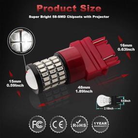 img 3 attached to Yorkim Ultra Bright Red 3157 LED Bulbs - Brake Lights, Backup Reverse Lights, Tail Lights with Projector - 3056 3156 3057 4057 4157 T25 LED Bulbs, Pack of 4