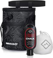 black chalk bag with refillable chalk ball, liquid chalk, drawstring closure, and 2 zippered pockets - ideal for rock climbing, bouldering, weightlifting - includes hand chalk accessories for enhanced grip logo