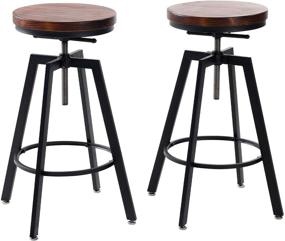 img 4 attached to 🪑 Joelgium Adjustable Bar Stools for Kitchen Counter - Set of 2 Rustic Counter Height Bar Stools with Natural Wood Seat, in Rustic Brown (Brown)