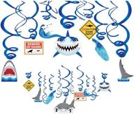 🦈 kristin paradise 30-count shark hanging swirl decorations, under the sea party supplies, ocean birthday theme, jaw kids decor for 1st birthday, boys and girls baby shower, jawsome party favors logo