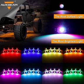 img 2 attached to Открывайте яркость Auxbeam RGB LED Rock Light 8 под связью Bluetooth - премиум-водостойкий набор подсветки Auxbeam RGB LED Rock Lights 8 Pods Bluetooth для автомобилей внедорожников грузовиков ATV UTV SUV Boat с мультицветовыми эффектами неоновой подсветки.
