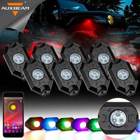 img 4 attached to Открывайте яркость Auxbeam RGB LED Rock Light 8 под связью Bluetooth - премиум-водостойкий набор подсветки Auxbeam RGB LED Rock Lights 8 Pods Bluetooth для автомобилей внедорожников грузовиков ATV UTV SUV Boat с мультицветовыми эффектами неоновой подсветки.