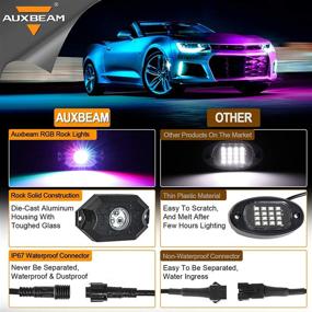 img 3 attached to Открывайте яркость Auxbeam RGB LED Rock Light 8 под связью Bluetooth - премиум-водостойкий набор подсветки Auxbeam RGB LED Rock Lights 8 Pods Bluetooth для автомобилей внедорожников грузовиков ATV UTV SUV Boat с мультицветовыми эффектами неоновой подсветки.