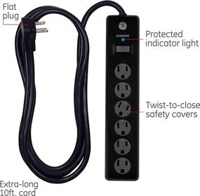 img 3 attached to 🔌 GE 6-Outlet Surge Protector Power Strip, 10 Ft Extension Cord, 600 Joules, Twist-to-Close Safety Covers, Protected Indicator Light, UL Listed, Black (37442)