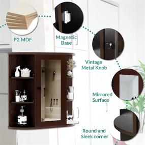 img 3 attached to 🚽 MEETWARM Wall Mounted Bathroom Cabinet with Mirror - Multipurpose Hanging Cupboard for Kitchen, Medicine, and Storage - Single Door with 2 Adjustable Shelves (Coffee)