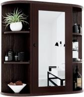 🚽 meetwarm wall mounted bathroom cabinet with mirror - multipurpose hanging cupboard for kitchen, medicine, and storage - single door with 2 adjustable shelves (coffee) logo
