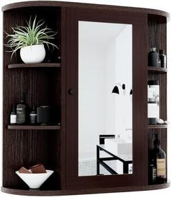 img 4 attached to 🚽 MEETWARM Wall Mounted Bathroom Cabinet with Mirror - Multipurpose Hanging Cupboard for Kitchen, Medicine, and Storage - Single Door with 2 Adjustable Shelves (Coffee)