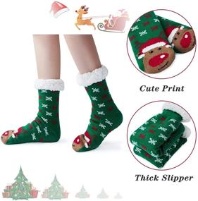 img 1 attached to 🎄 Christmas Slipper Socks for Boys and Girls - Novelty Non-Slip Xmas Sweater Stockings with Cozy Fleece Lining - Size 5-9T