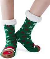 🎄 christmas slipper socks for boys and girls - novelty non-slip xmas sweater stockings with cozy fleece lining - size 5-9t logo