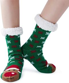 img 4 attached to 🎄 Christmas Slipper Socks for Boys and Girls - Novelty Non-Slip Xmas Sweater Stockings with Cozy Fleece Lining - Size 5-9T