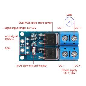 img 3 attached to 🔧 DROK 200203 DC 5-36V 400W Двойной Модуль Управления МОП-транзисторами: Управление скоростью постоянного тока с помощью высокоскоростного ШИМ-переключения.