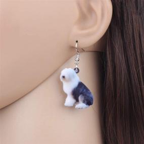 img 3 attached to Playful DUOWEI Acrylic Sitting Old English Sheepdog Earrings: Charming Pet-inspired Dangle Drop Jewelry for Women & Girls, Perfect for Gifts and Style!