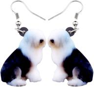 playful duowei acrylic sitting old english sheepdog earrings: charming pet-inspired dangle drop jewelry for women & girls, perfect for gifts and style! logo