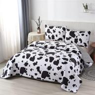 perfemet black and white cow print quilt set: reversible bedspread for kids and teens, queen size, machine washable logo