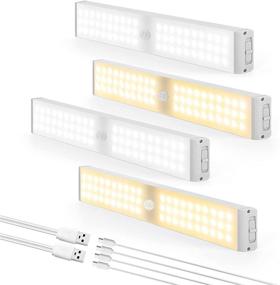 img 4 attached to 🔦 Closet Light Under Cabinet Lighting - 60 LED Motion Sensor Light Bulb with 3 Color Modes - 4 Pack Rechargeable Cabinet Lights & 6 Magnetic Strips with 3M Sticker: Efficient and Versatile Lighting Solution