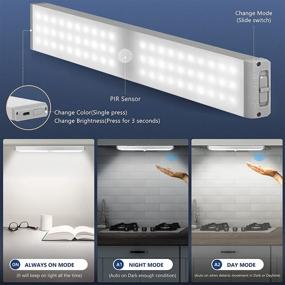 img 1 attached to 🔦 Closet Light Under Cabinet Lighting - 60 LED Motion Sensor Light Bulb with 3 Color Modes - 4 Pack Rechargeable Cabinet Lights & 6 Magnetic Strips with 3M Sticker: Efficient and Versatile Lighting Solution