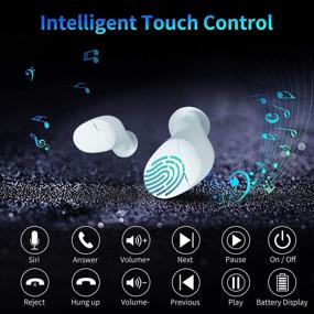 img 2 attached to SHOCKTU TWS Wireless Earbuds: Bluetooth 5.0 Stereo Sound, Mic & Volume Control, USB C Charging, White - Ideal for Work, Travel, and Gym